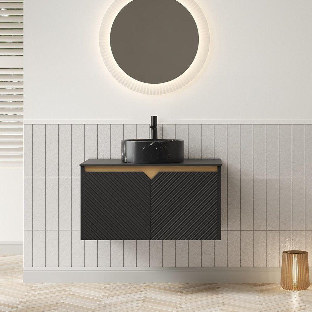 30" Black Wood Floating Double Door Bathroom Vanity With Sink
