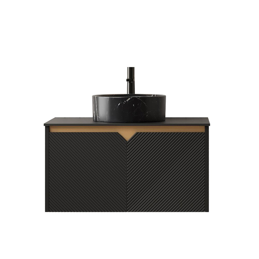 30" Black Wood Floating Double Door Bathroom Vanity With Sink
