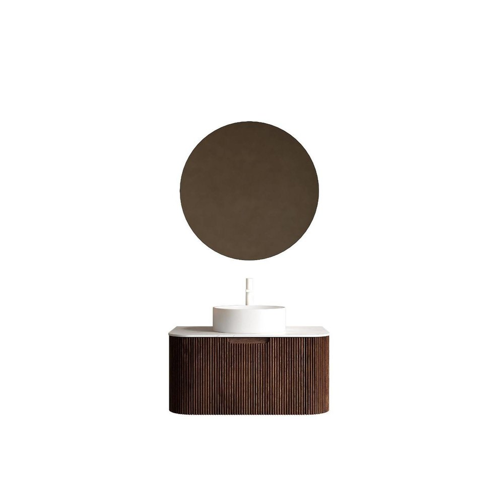 30" Brown Wood Floating Bathroom Vanity With White Sink