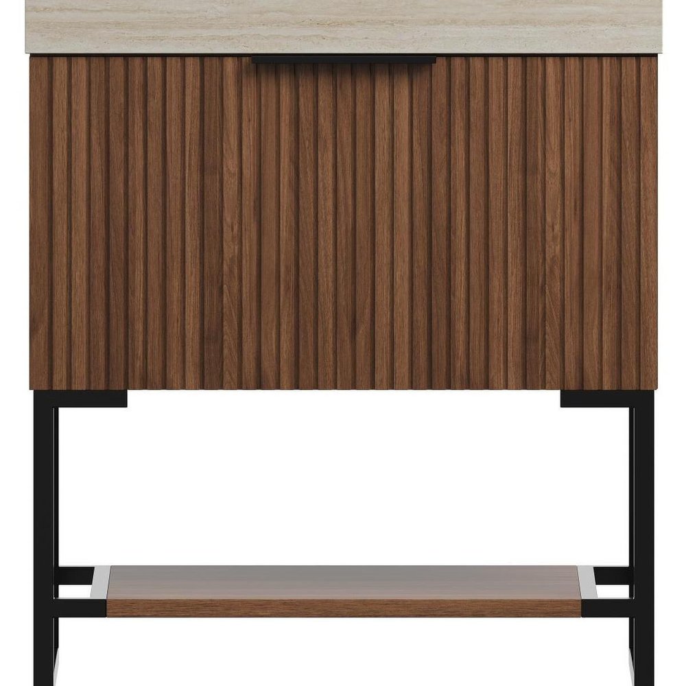 30" Brown Wood Freestanding Bathroom Vanity With White Sink