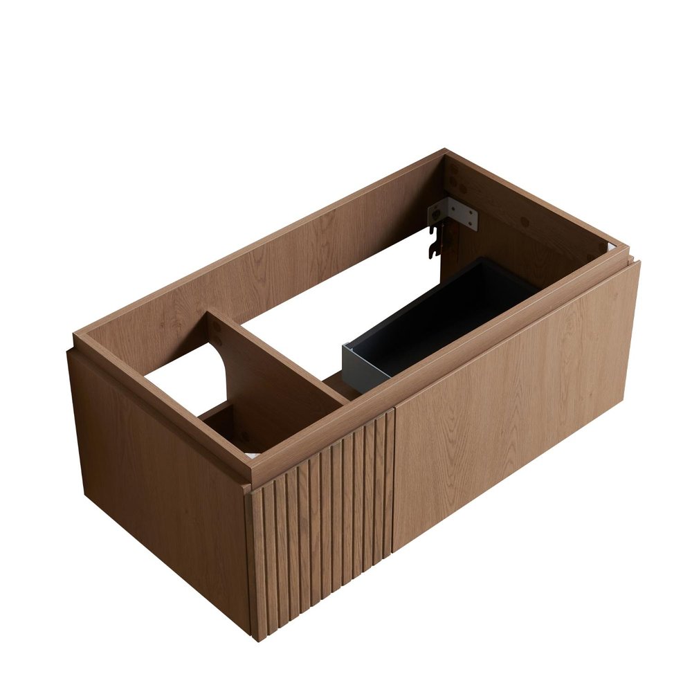 35" Brown Wood Floating Single Door Bathroom Vanity