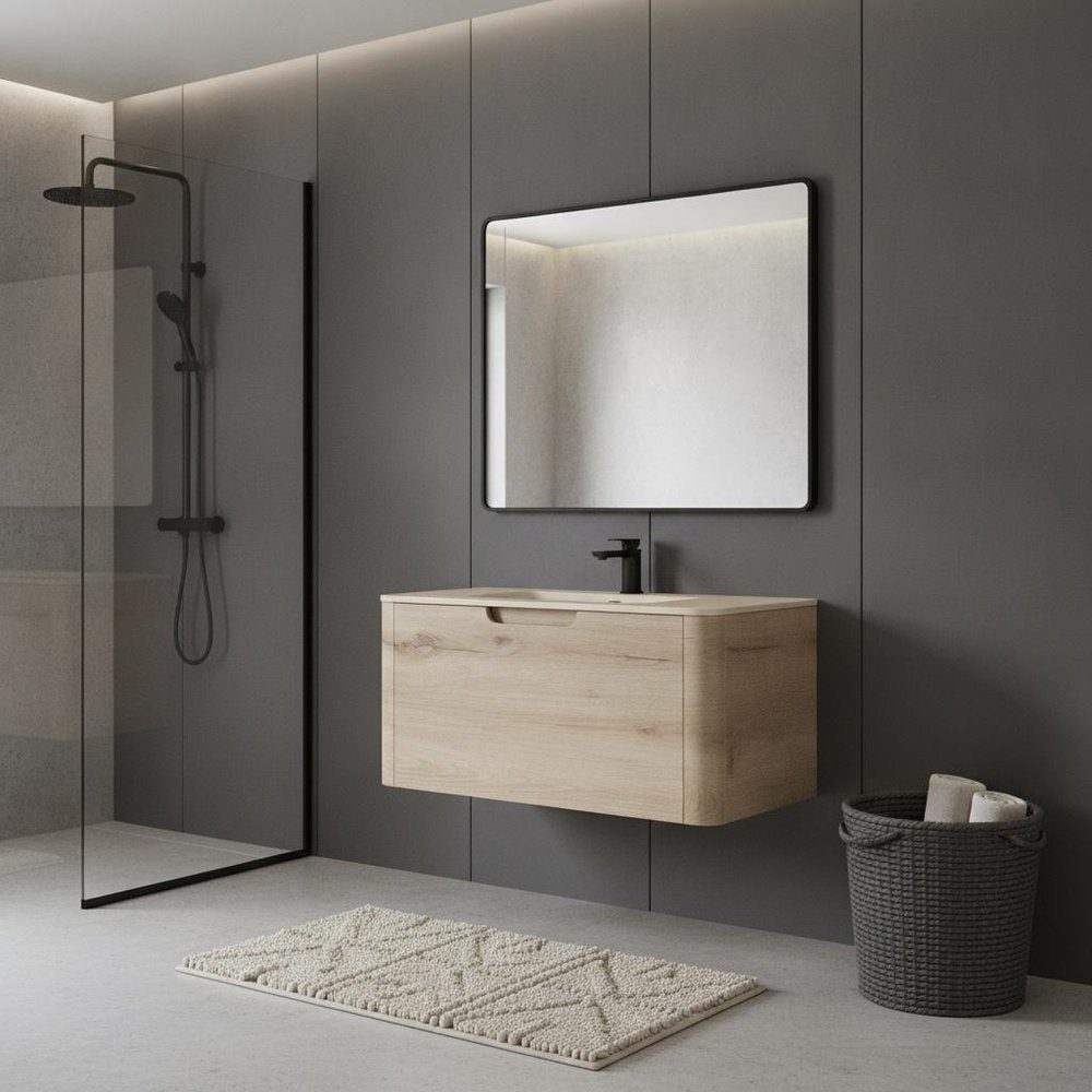 30" Brown Wood Floating Bathroom Vanity