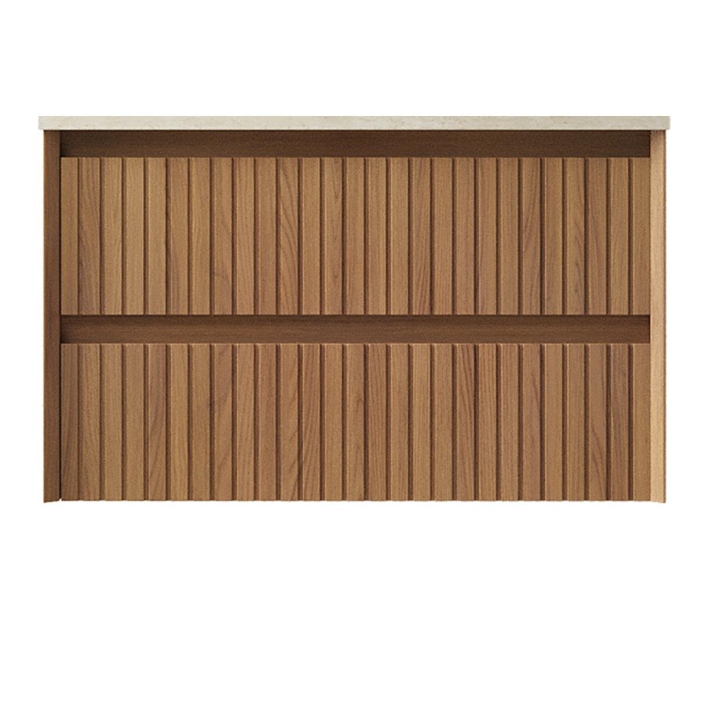 30" Brown Wood Floating Bathroom Vanity And Two Drawers