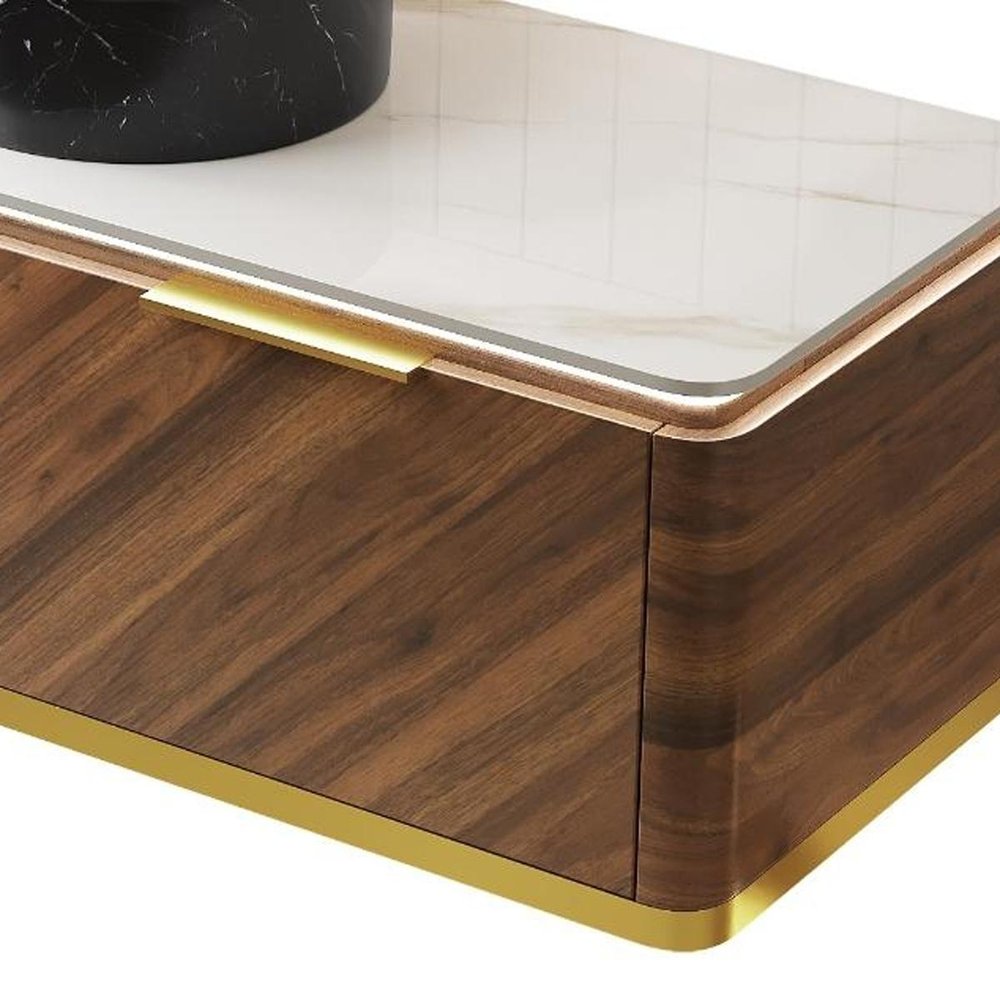 48" Brown Wood Floating Bathroom Vanity With Black Sink And Two Drawers