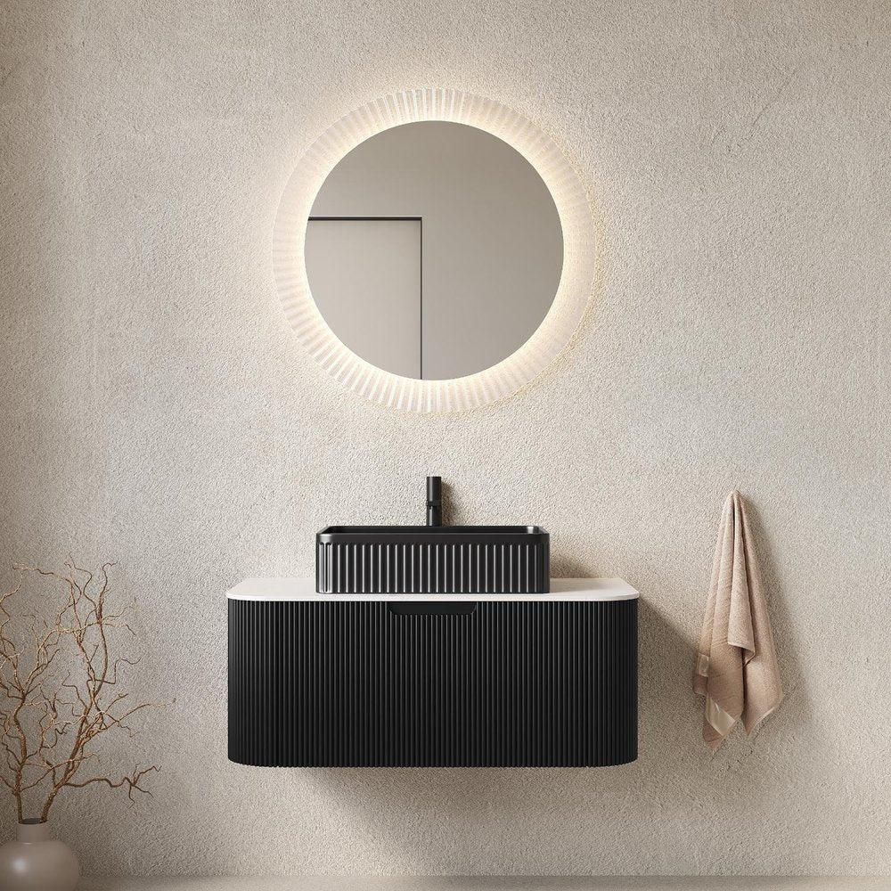 36" Black Wood Floating Bathroom Vanity With Sink