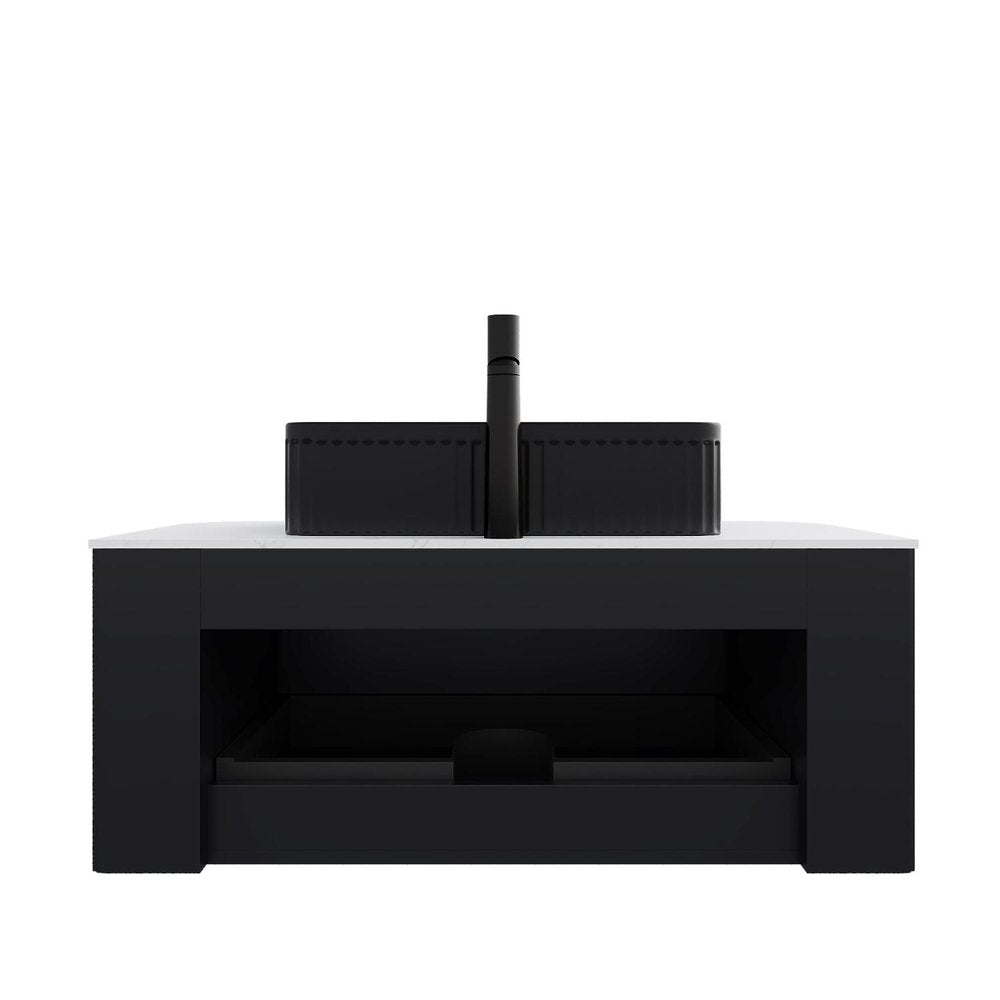 36" Black Wood Floating Bathroom Vanity With Sink