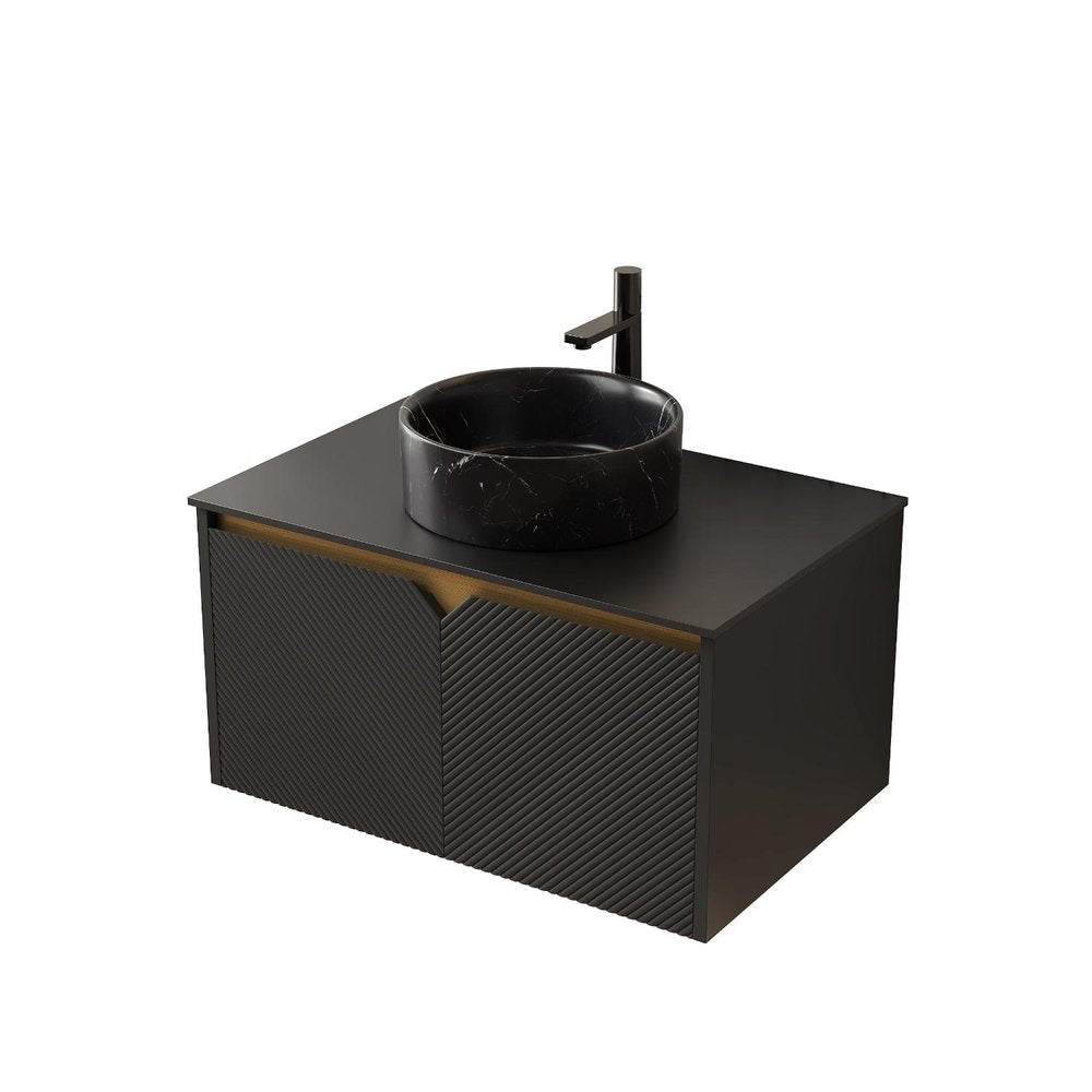 30" Black Wood Floating Double Door Bathroom Vanity