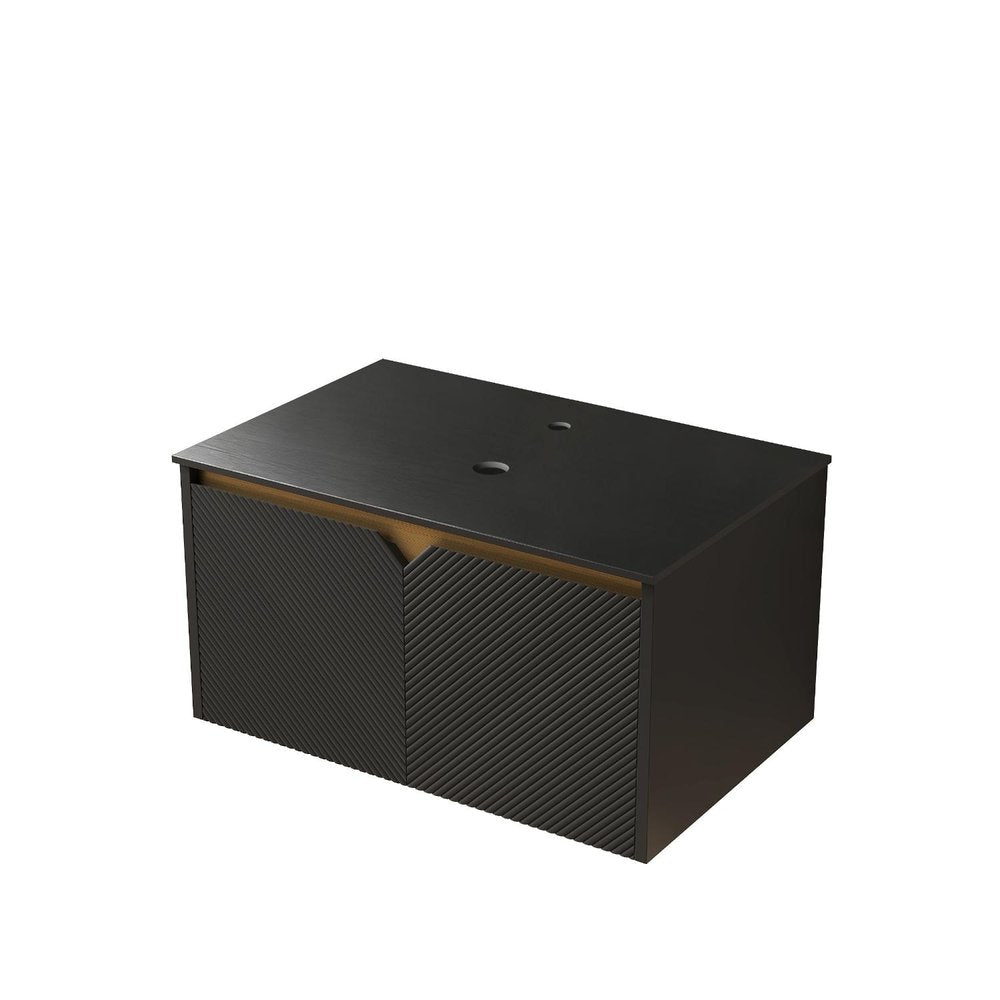 30" Black Wood Floating Double Door Bathroom Vanity