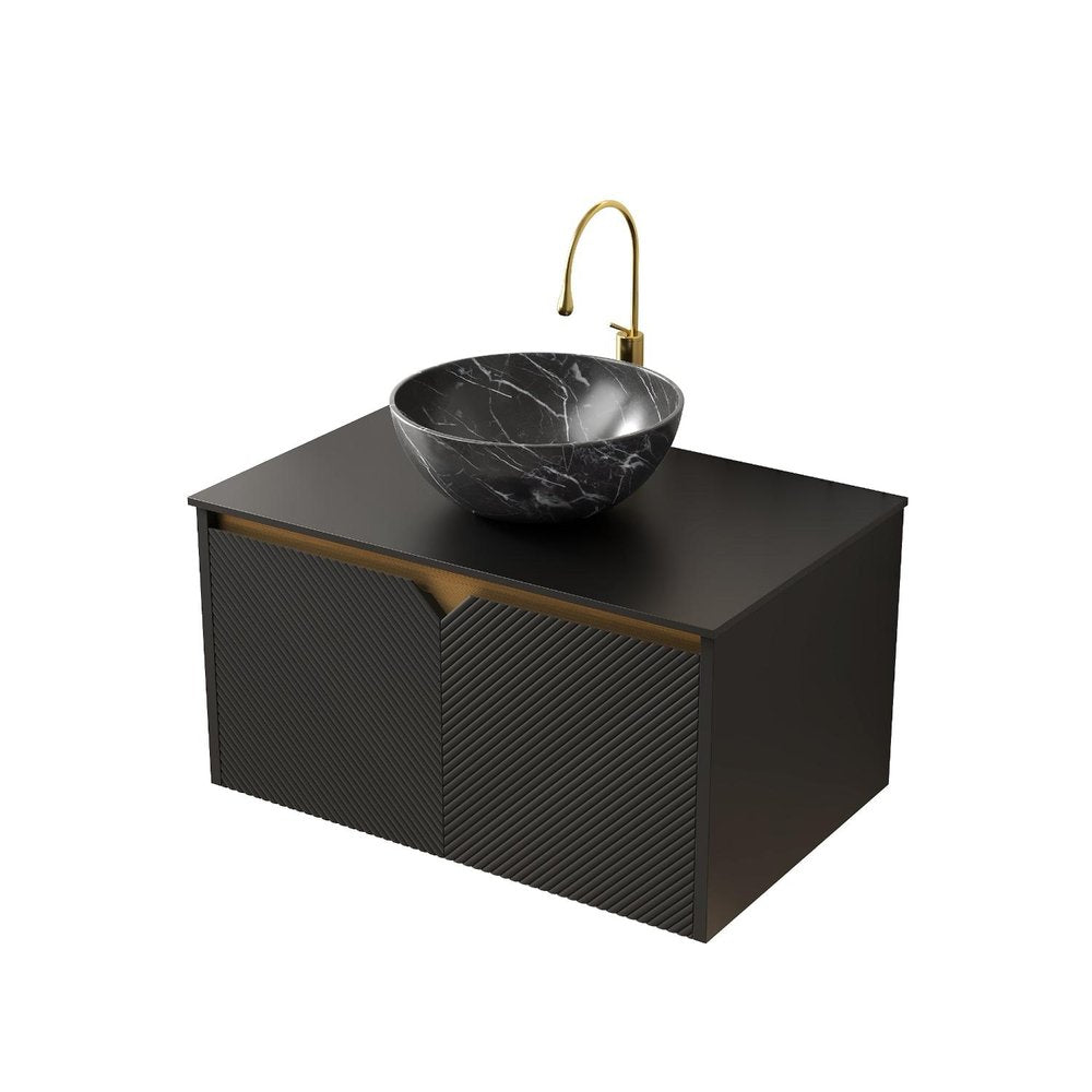 30" Black Wood Floating Double Door Bathroom Vanity