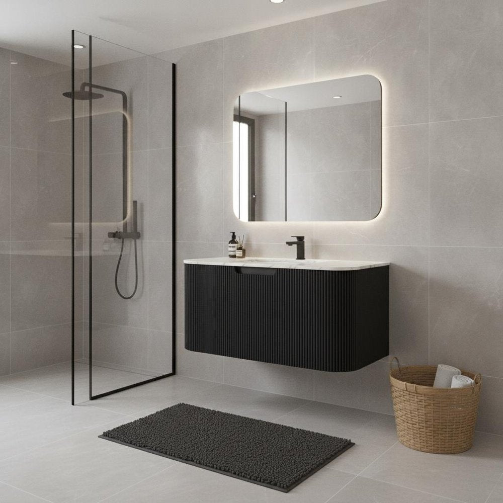 30" Black Wood Floating Bathroom Vanity