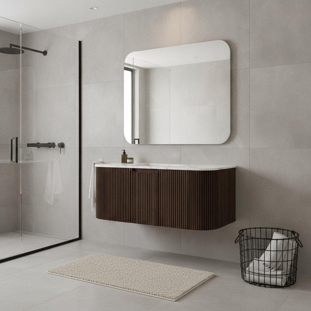 36" Brown Wood Floating Bathroom Vanity