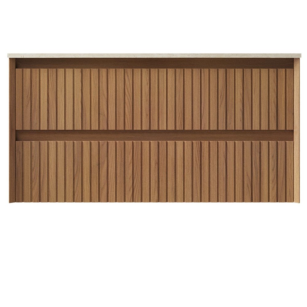 35" Brown Wood Floating Bathroom Vanity And Two Drawers
