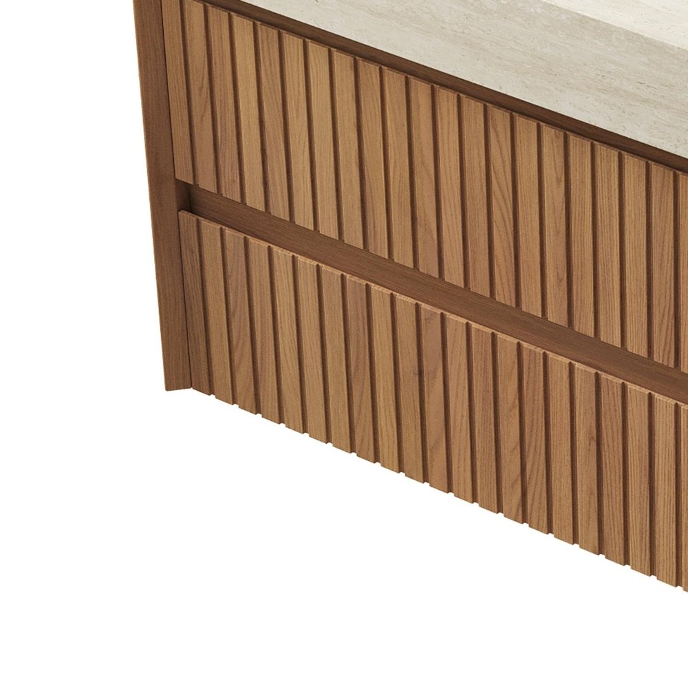 35" Brown Wood Floating Bathroom Vanity And Two Drawers