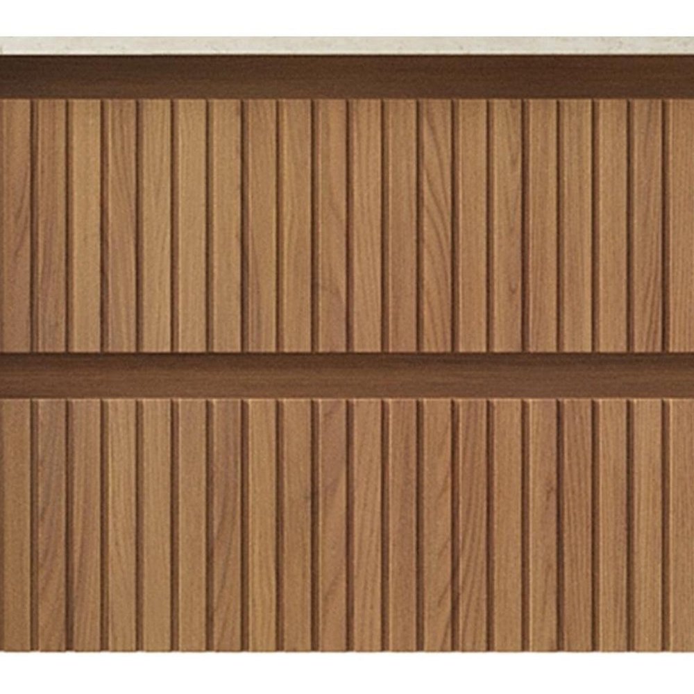 35" Brown Wood Floating Bathroom Vanity And Two Drawers