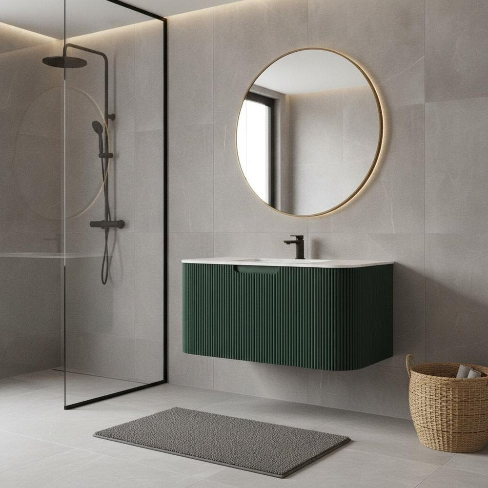 30" Green Wood Floating Bathroom Vanity