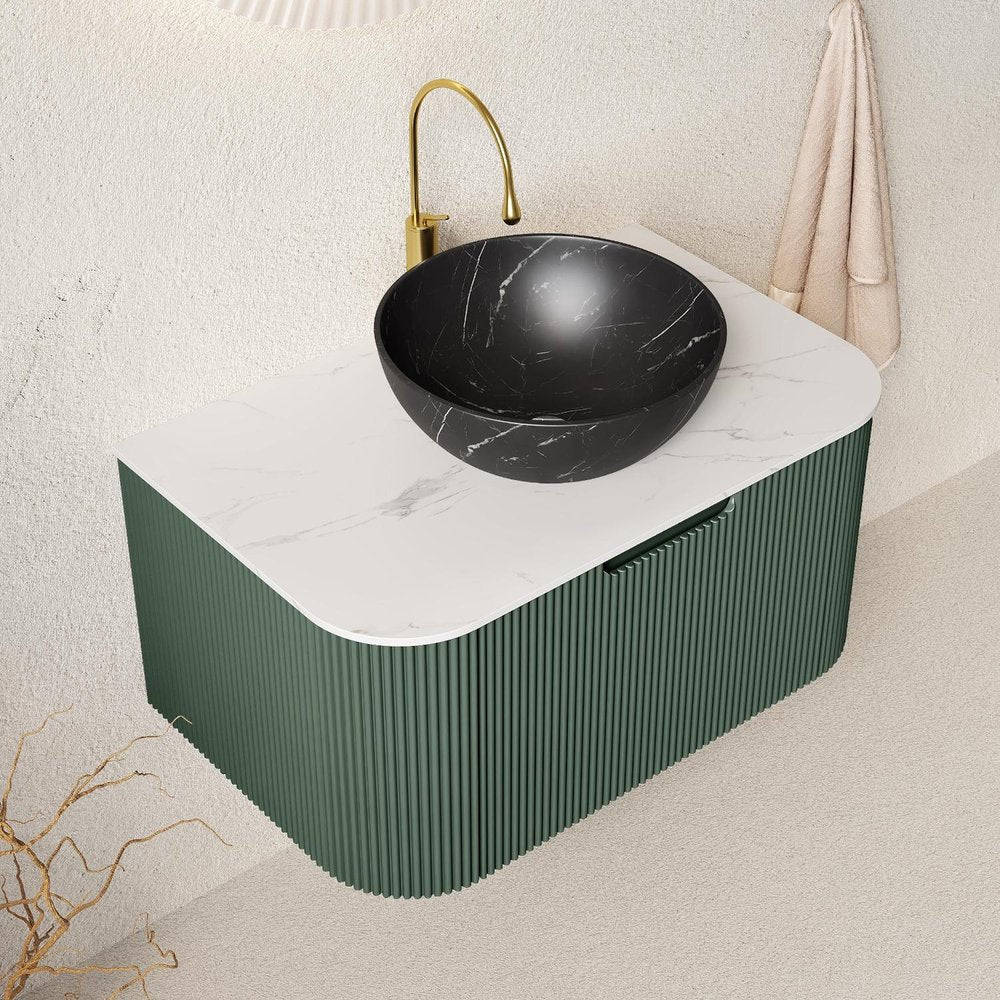 30" Green Wood Floating Bathroom Vanity With Black Sink