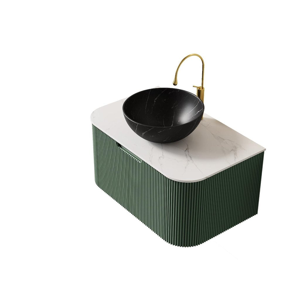 30" Green Wood Floating Bathroom Vanity With Black Sink