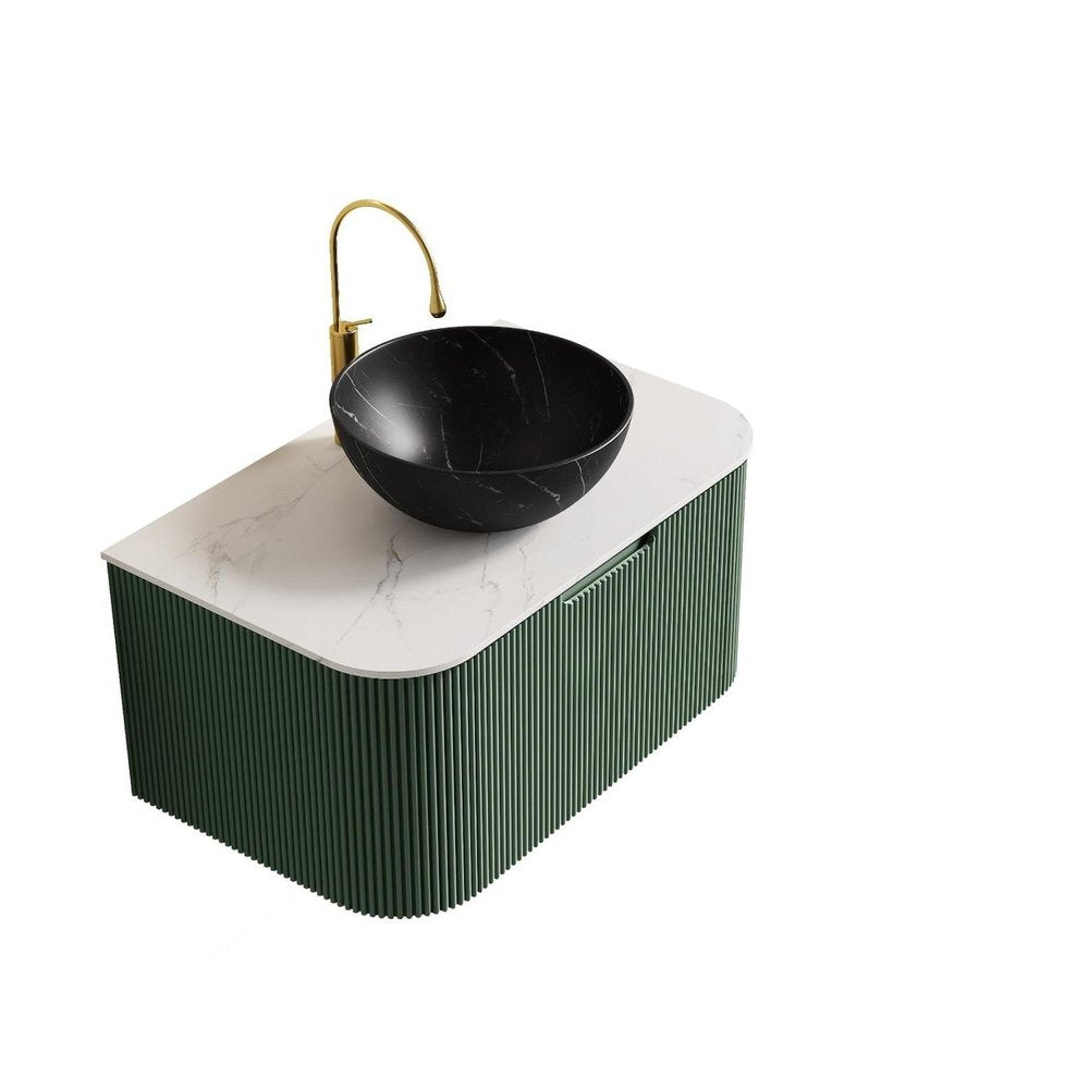 30" Green Wood Floating Bathroom Vanity With Black Sink