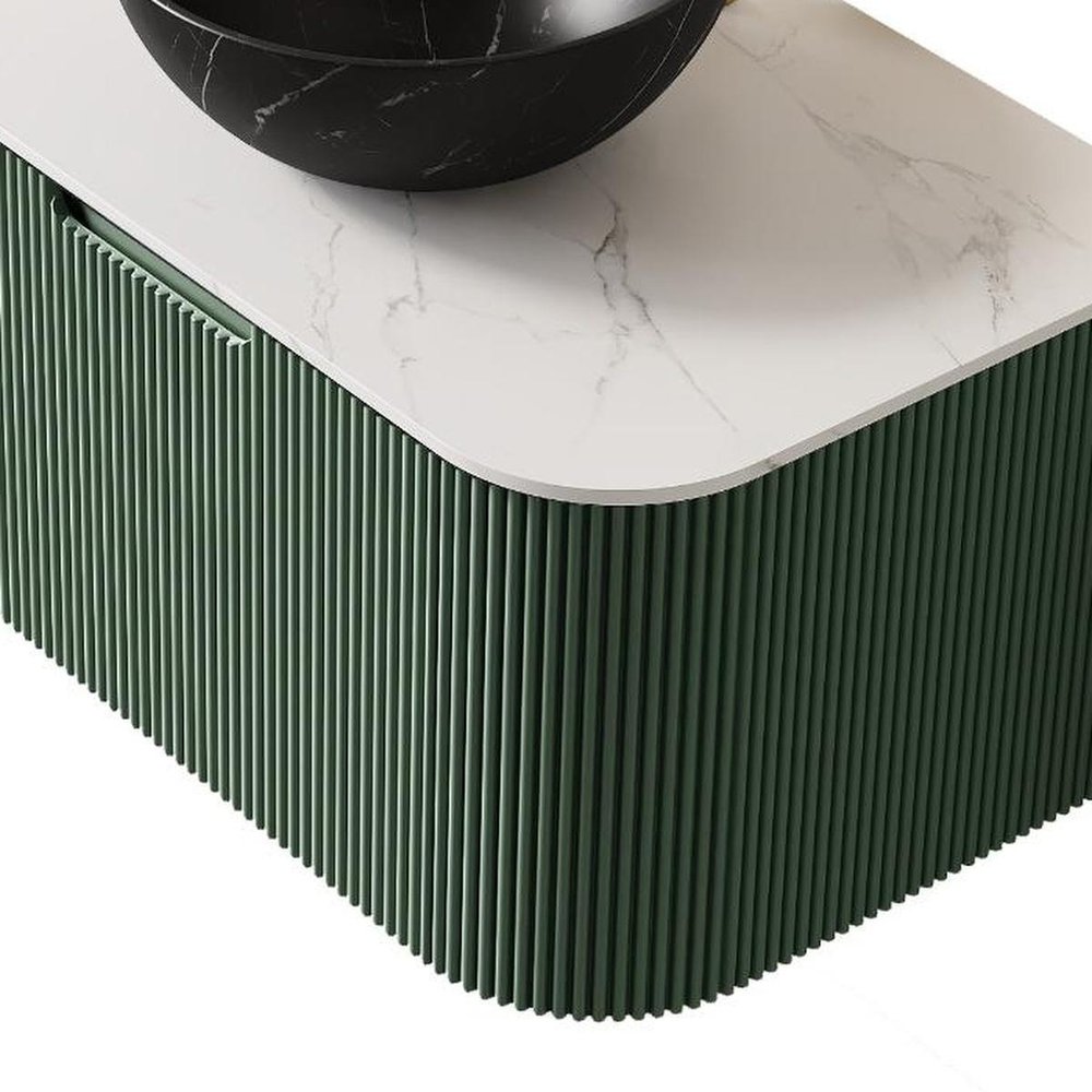 30" Green Wood Floating Bathroom Vanity With Black Sink