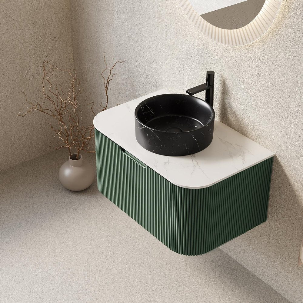 30" Green Wood Floating Bathroom Vanity With Black Sink
