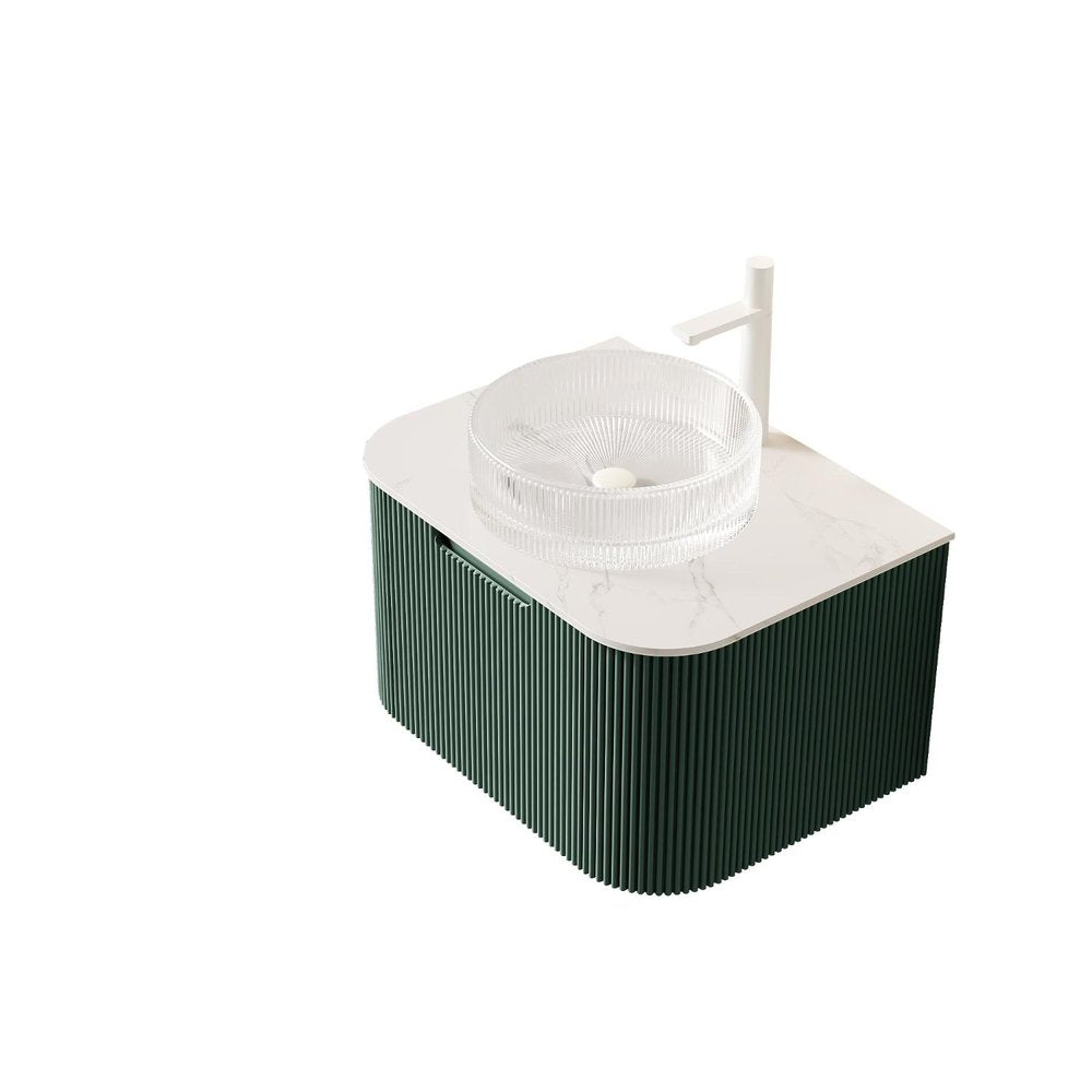 24" Green Wood Floating Bathroom Vanity With White Sink