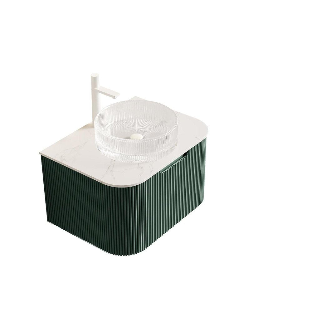 24" Green Wood Floating Bathroom Vanity With White Sink