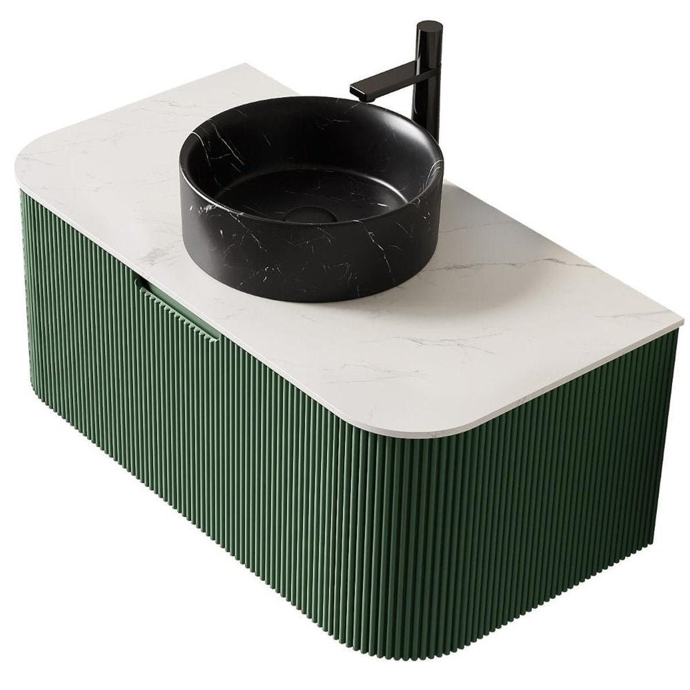 36" Green Wood Floating Bathroom Vanity With Black Sink