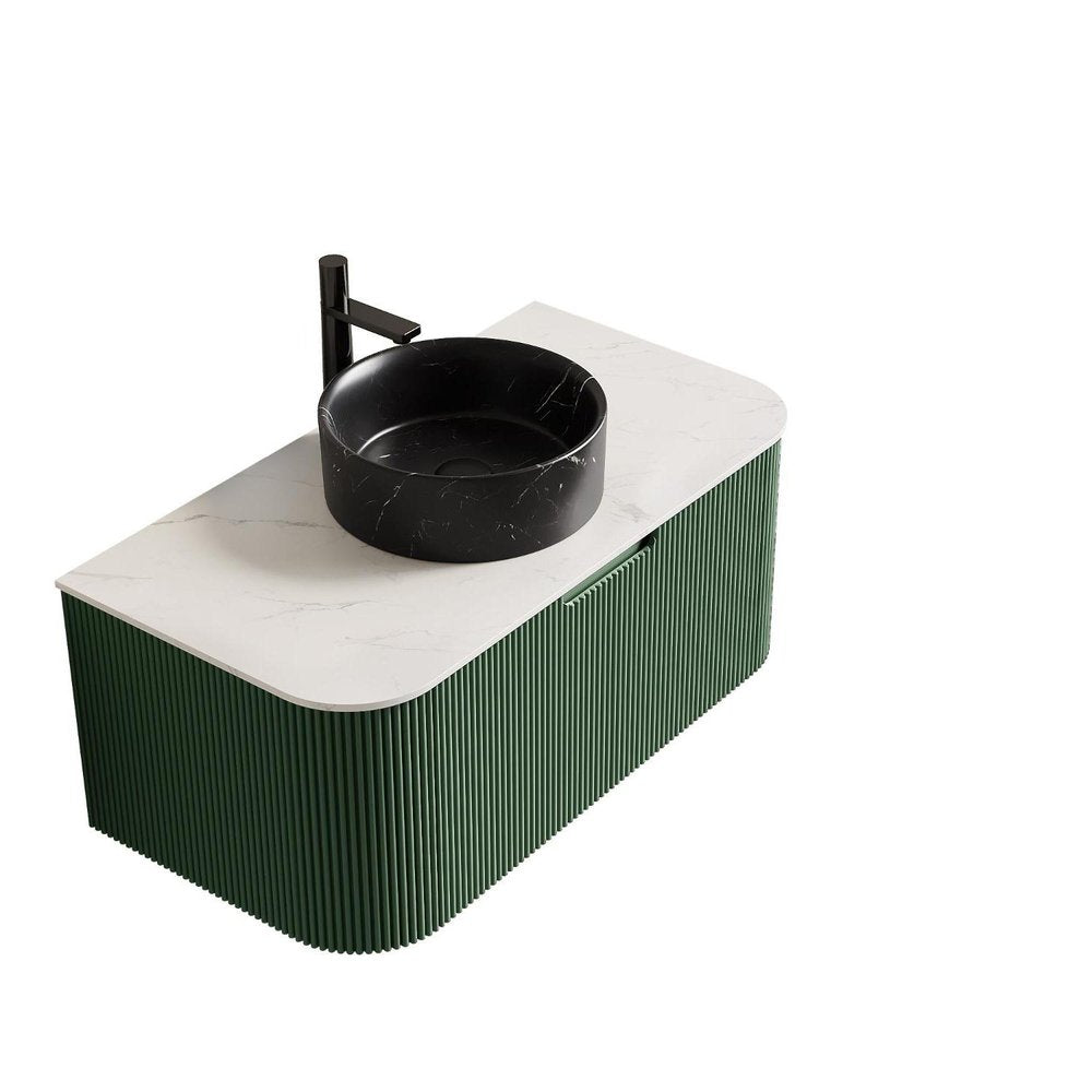 36" Green Wood Floating Bathroom Vanity With Black Sink