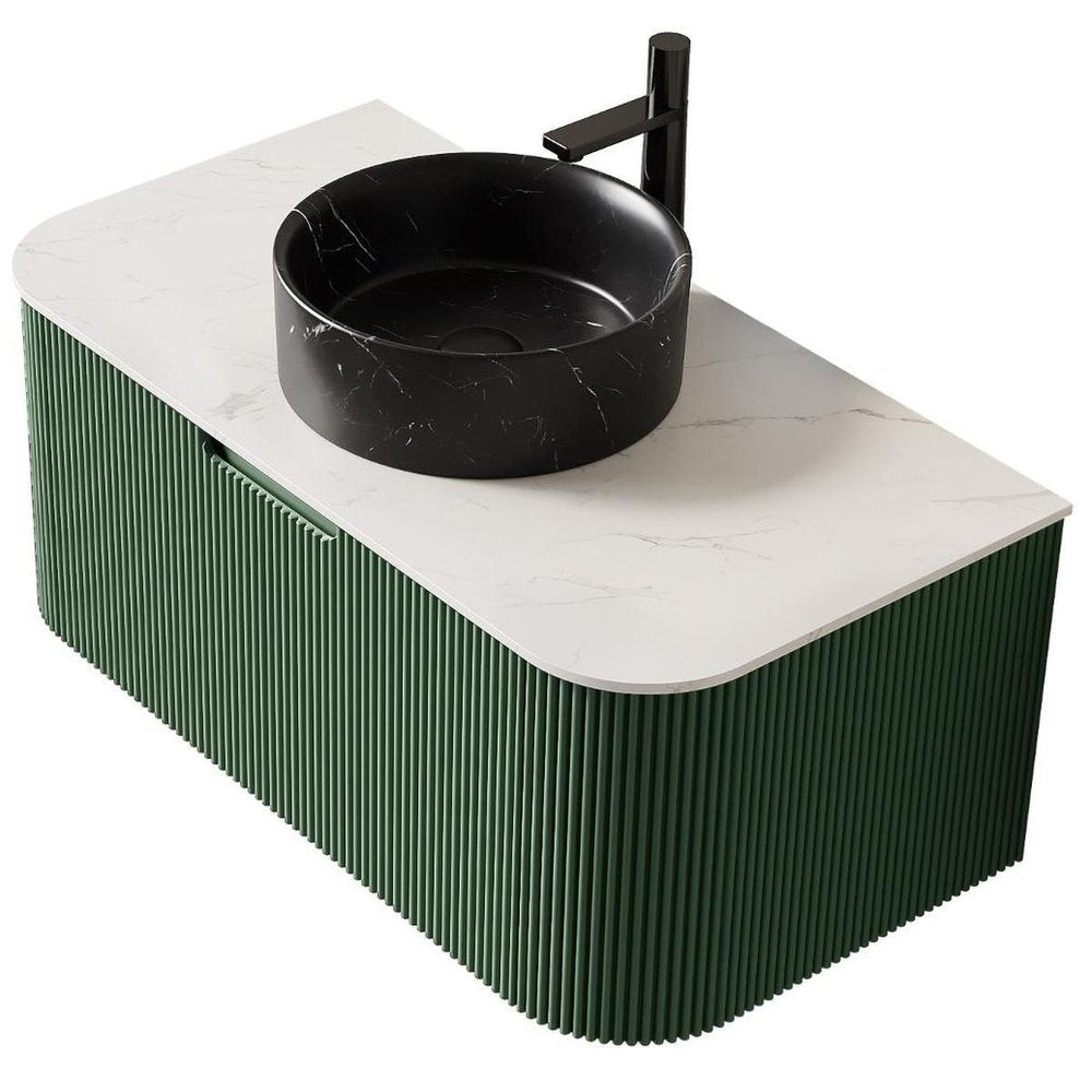36" Green Wood Floating Bathroom Vanity With Black Sink