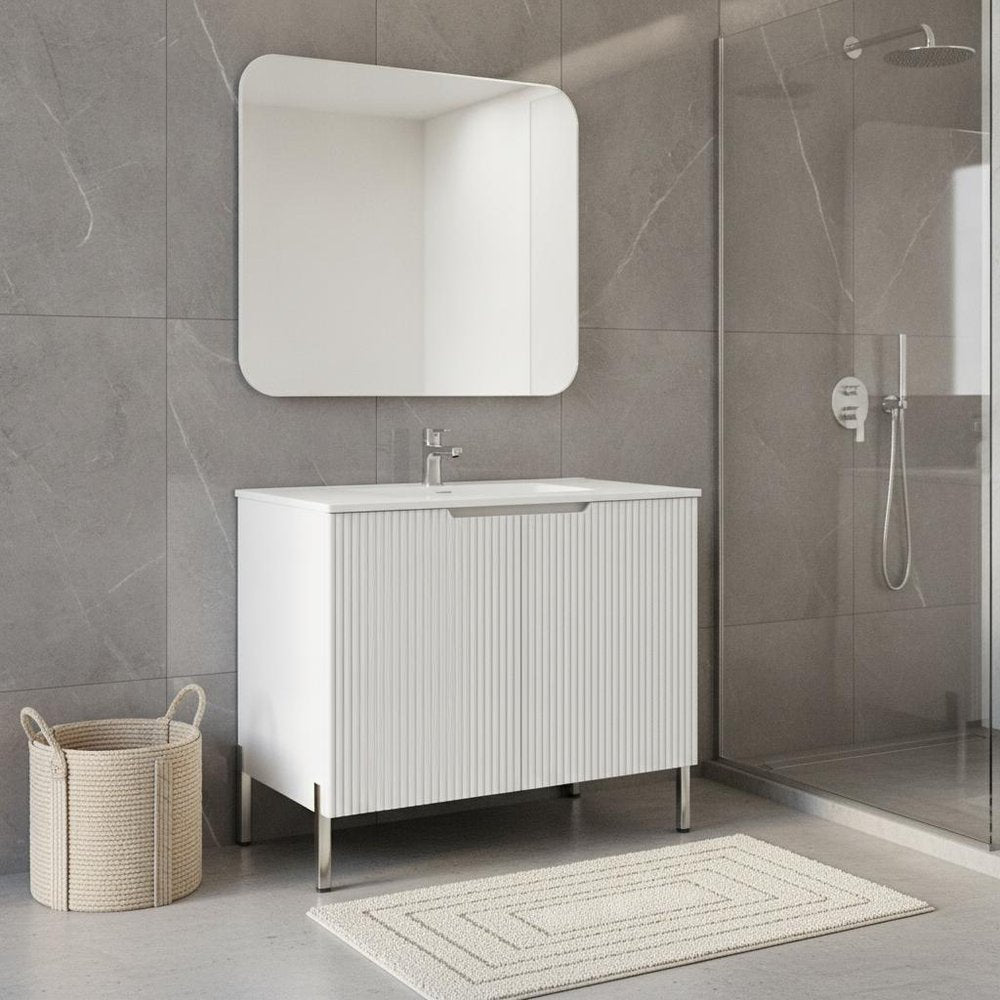 30" White Wood Freestanding Double Door Bathroom Vanity