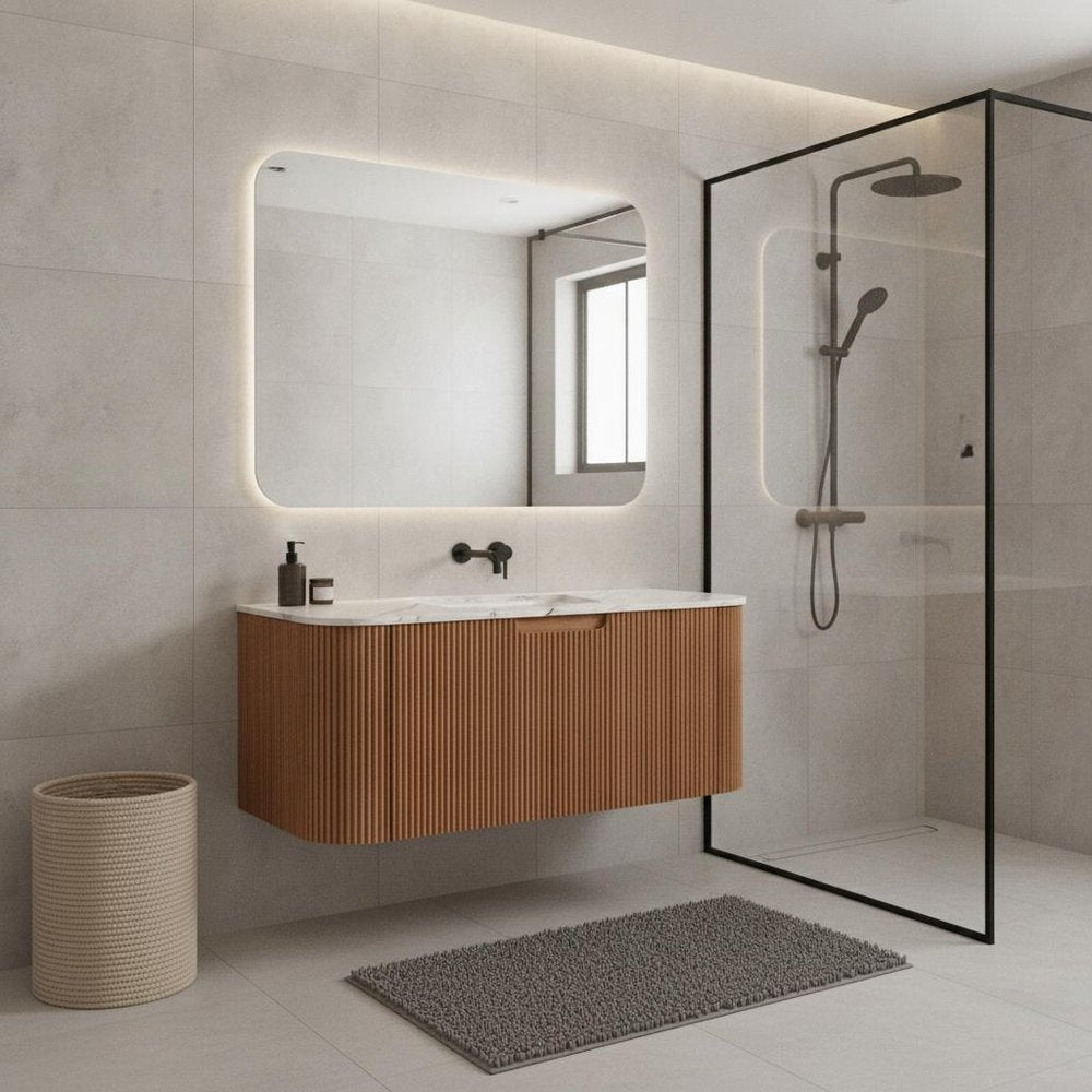 36" Brown Wood Floating Bathroom Vanity