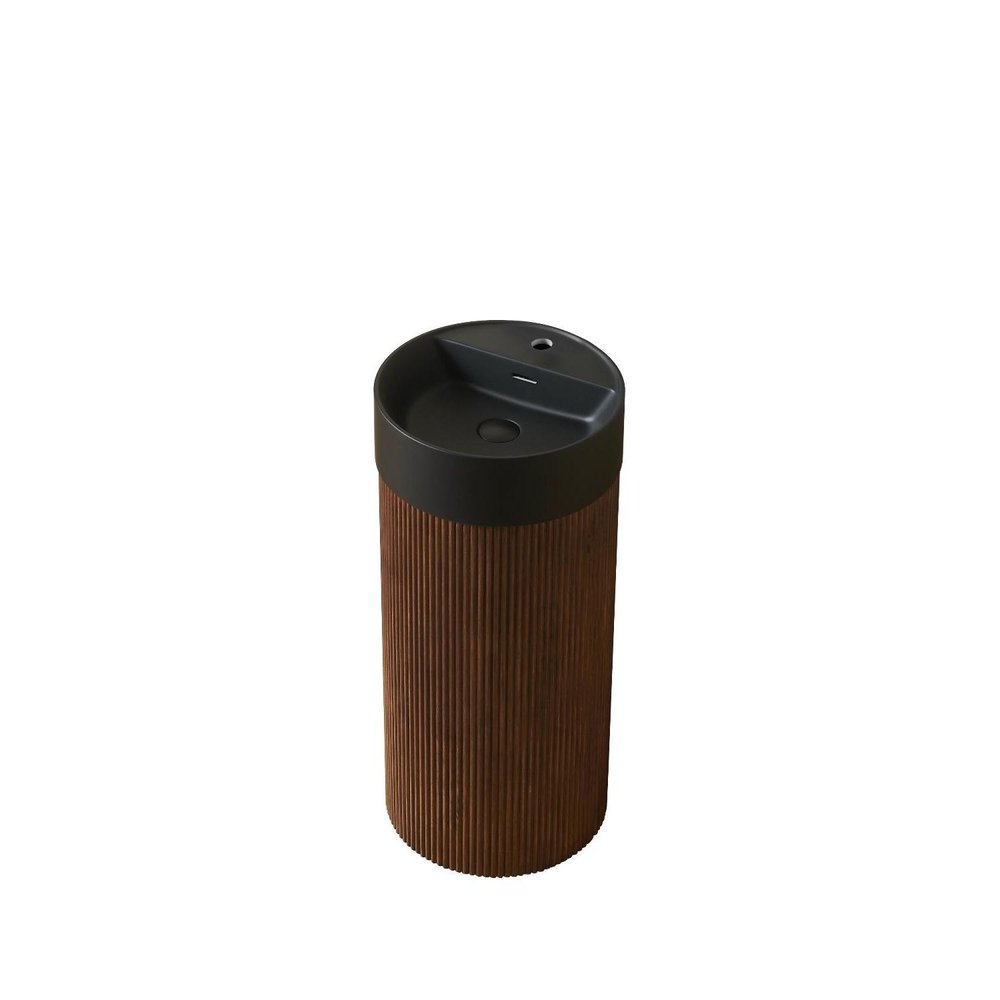 16" Brown Wood Floating Bathroom Vanity With Black Sink