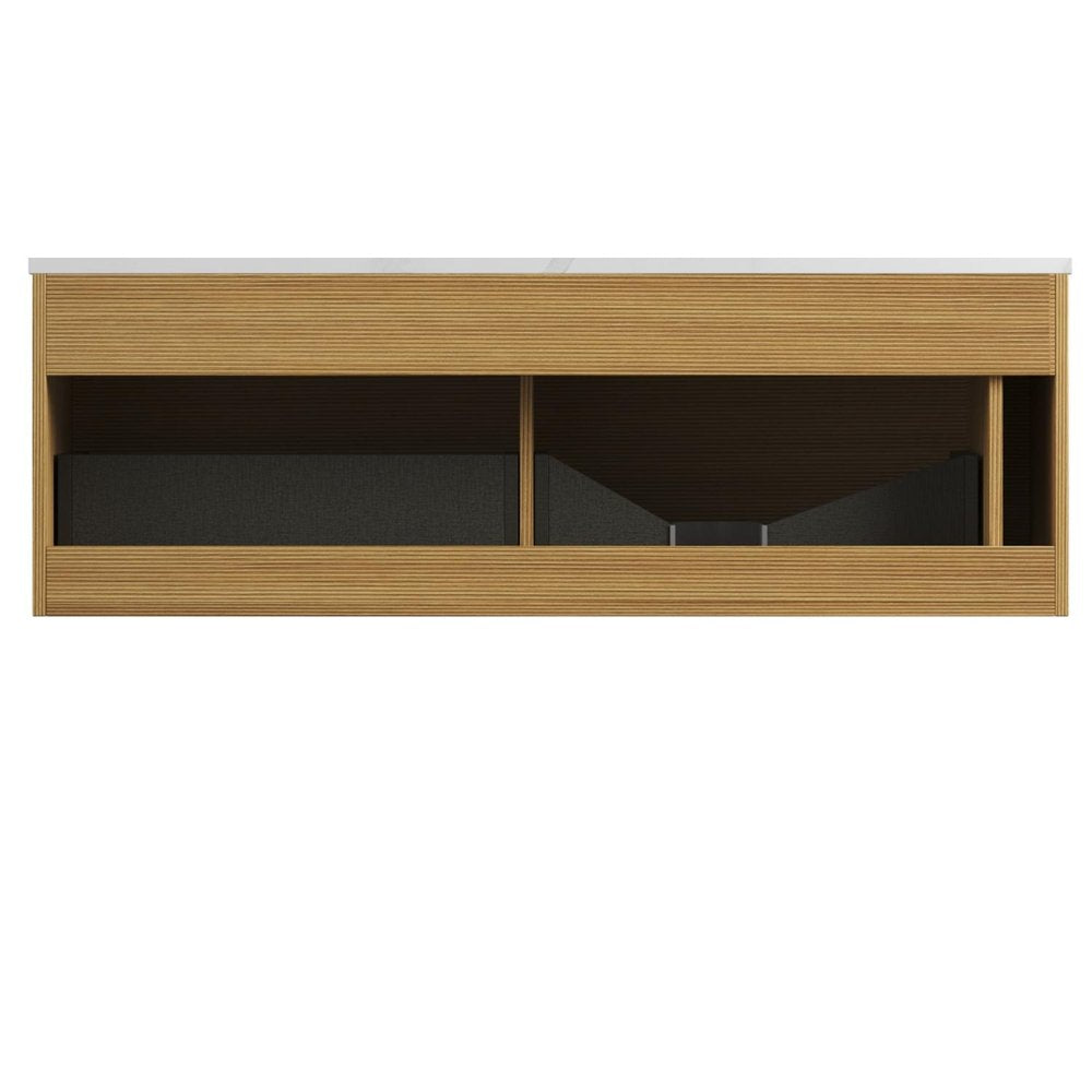 48" Brown Wood Floating Bathroom Vanity And Two Drawers