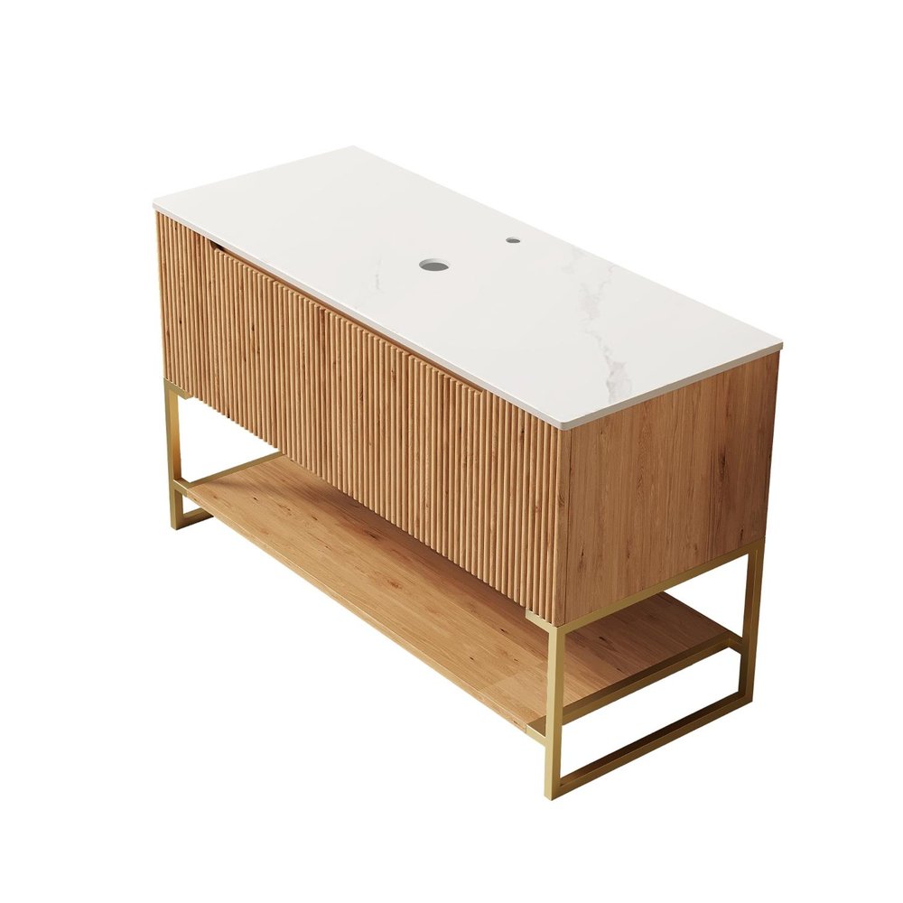 47" Brown Wood Freestanding Four Door Bathroom Vanity