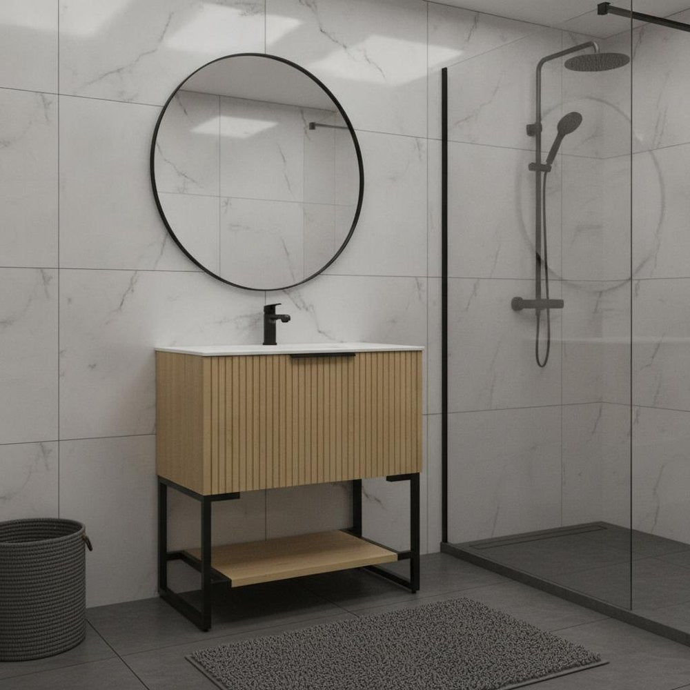 30" Brown Wood Freestanding Bathroom Vanity