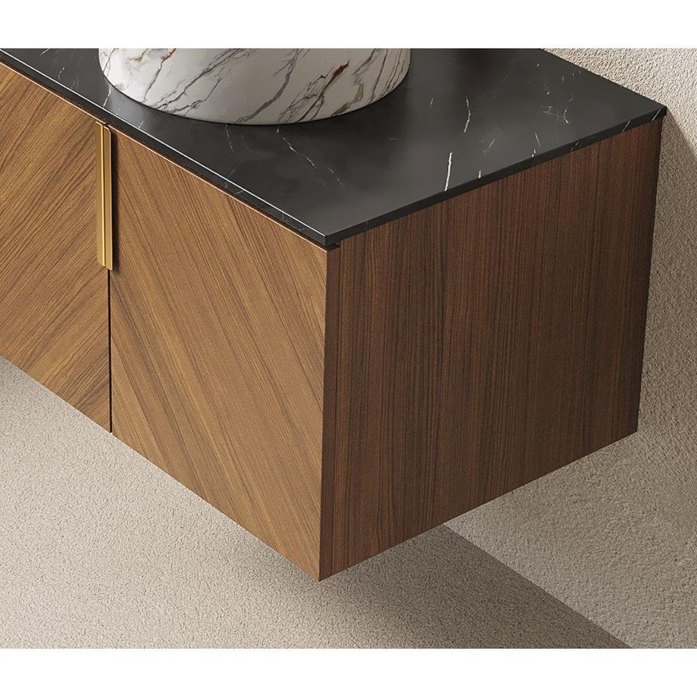 30" Brown Wood Floating Double Door Bathroom Vanity