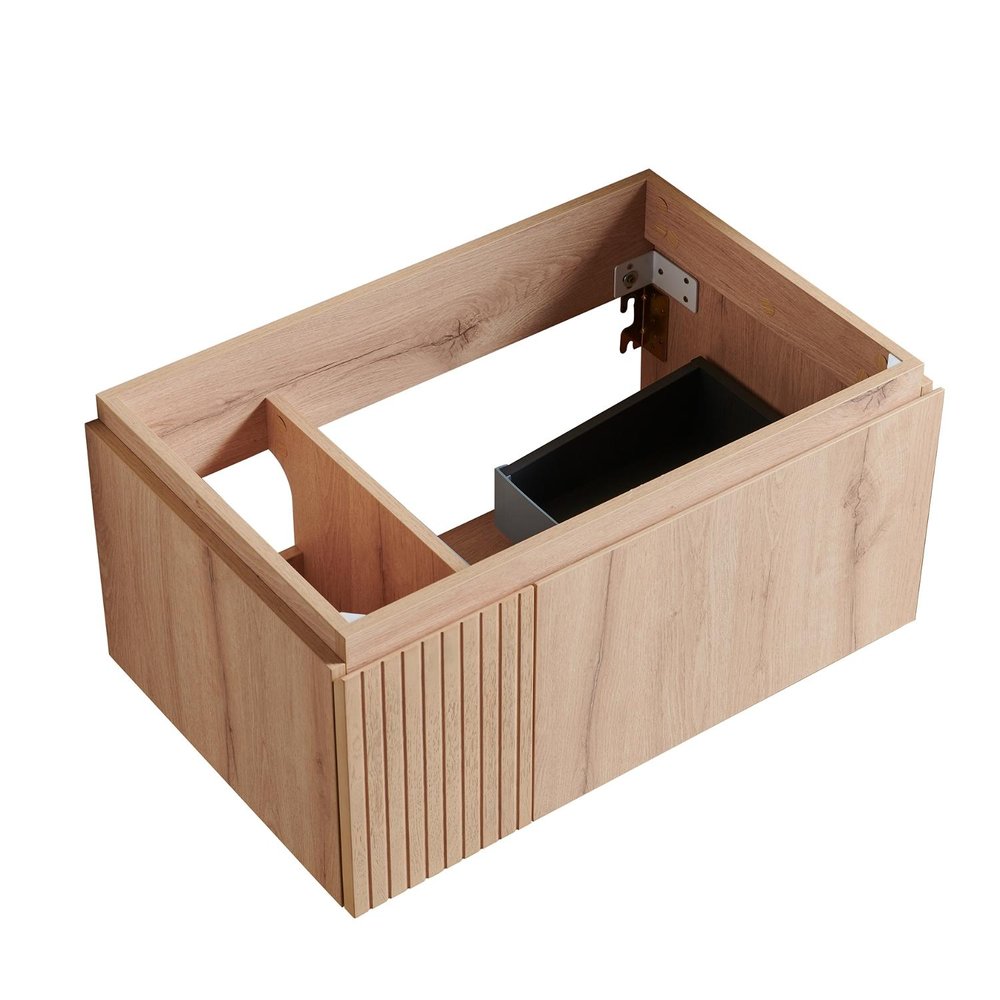 30" Brown Wood Floating Single Door Bathroom Vanity