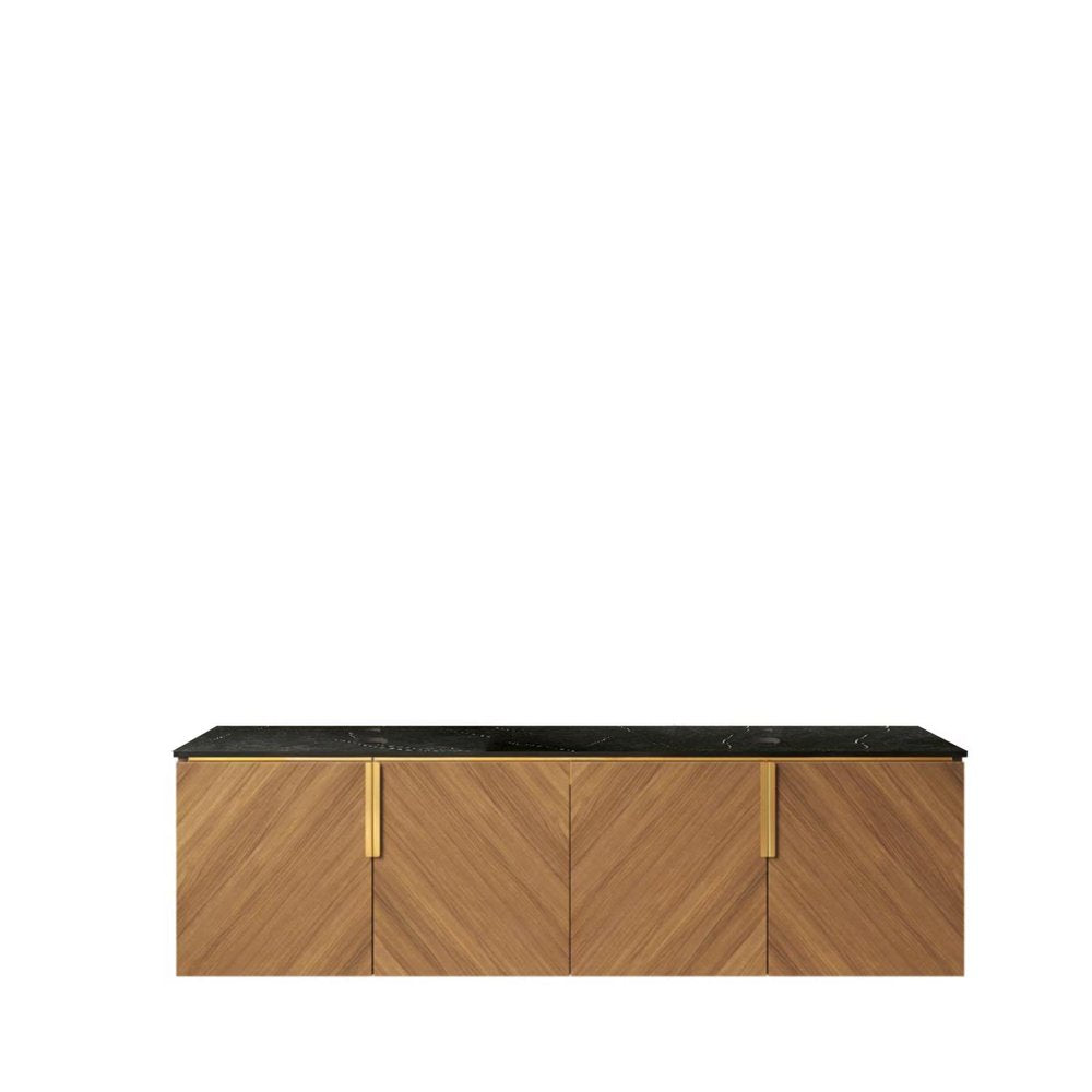 60" Brown Wood Floating Four Door Bathroom Vanity