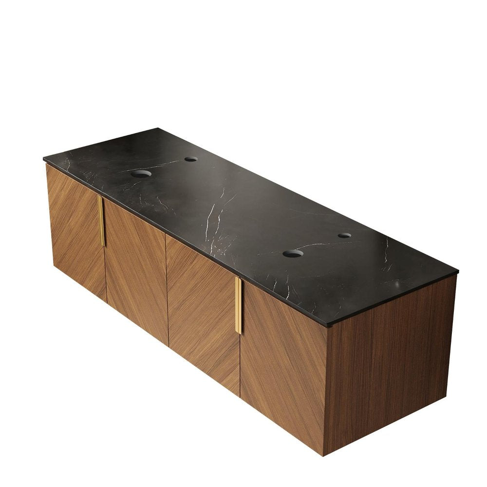 60" Brown Wood Floating Four Door Bathroom Vanity