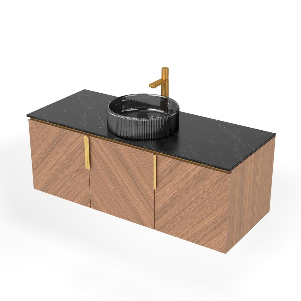 48" Brown Wood Floating Three Door Bathroom Vanity