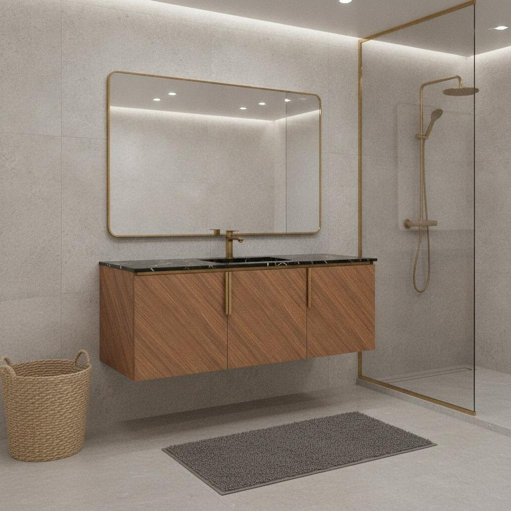 48" Brown Wood Floating Three Door Bathroom Vanity