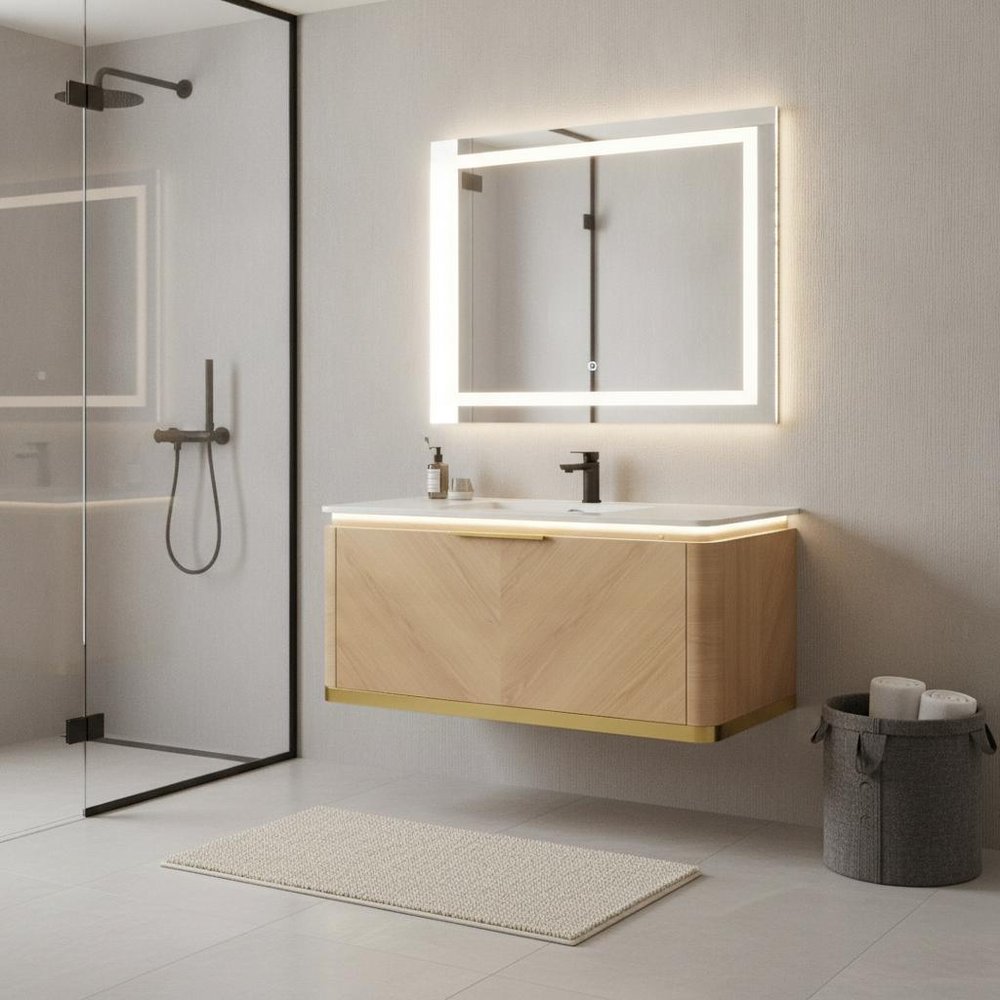 36" Brown Wood Floating Bathroom Vanity