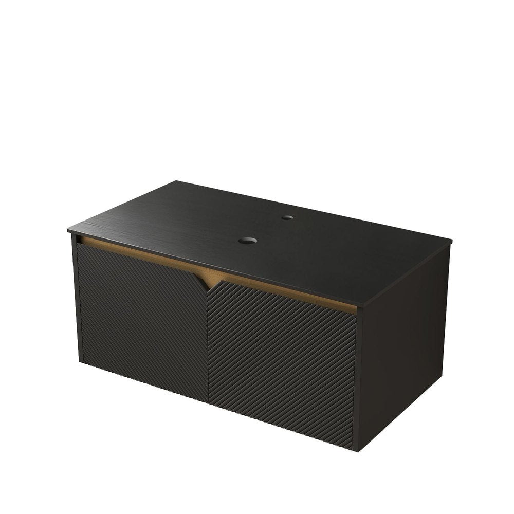 36" Black Wood Floating Double Door Bathroom Vanity