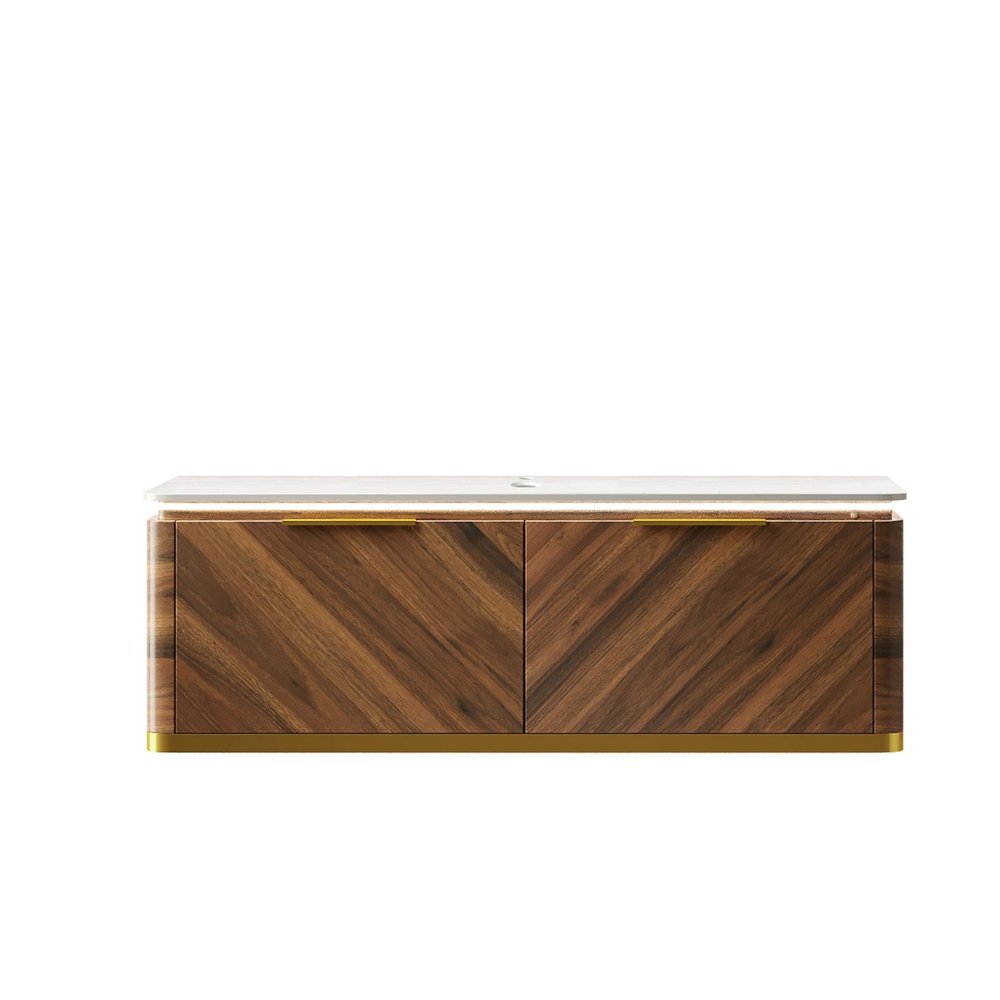 48" Brown Wood Floating Bathroom Vanity And Two Drawers