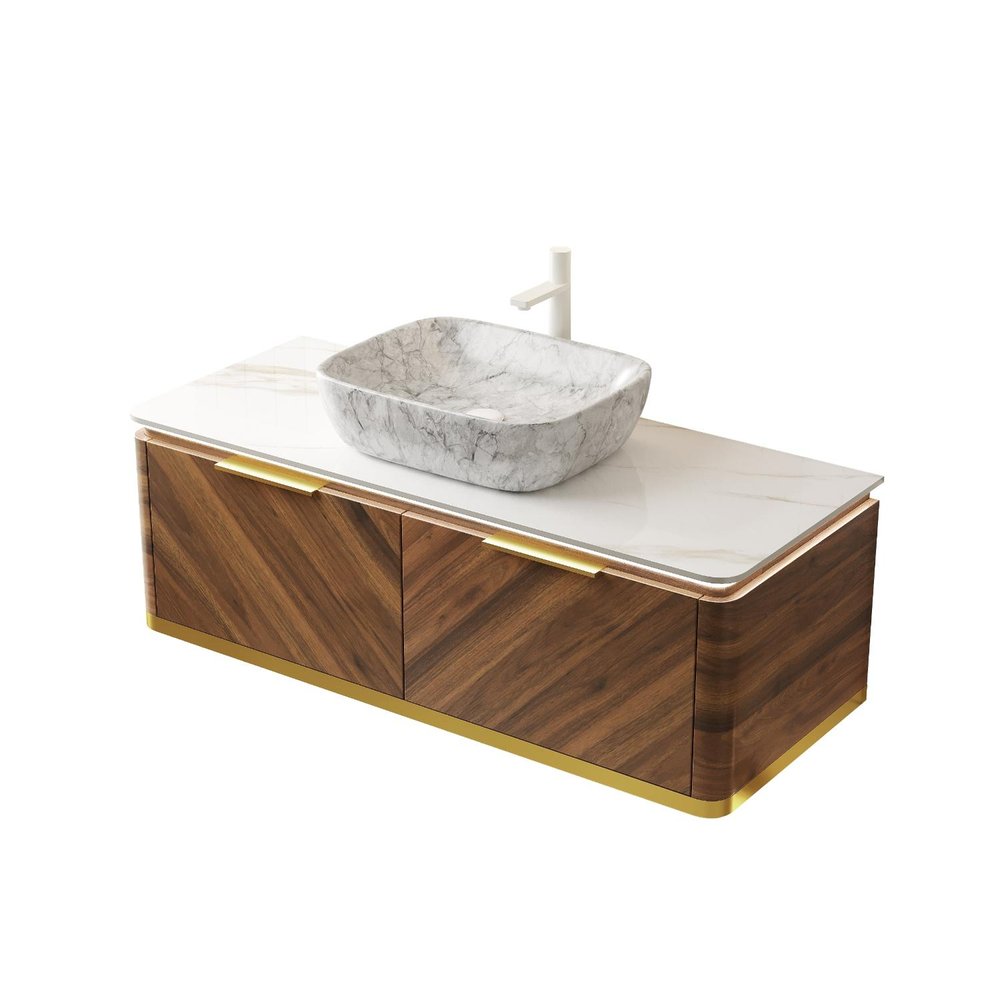48" Brown Wood Floating Bathroom Vanity And Two Drawers