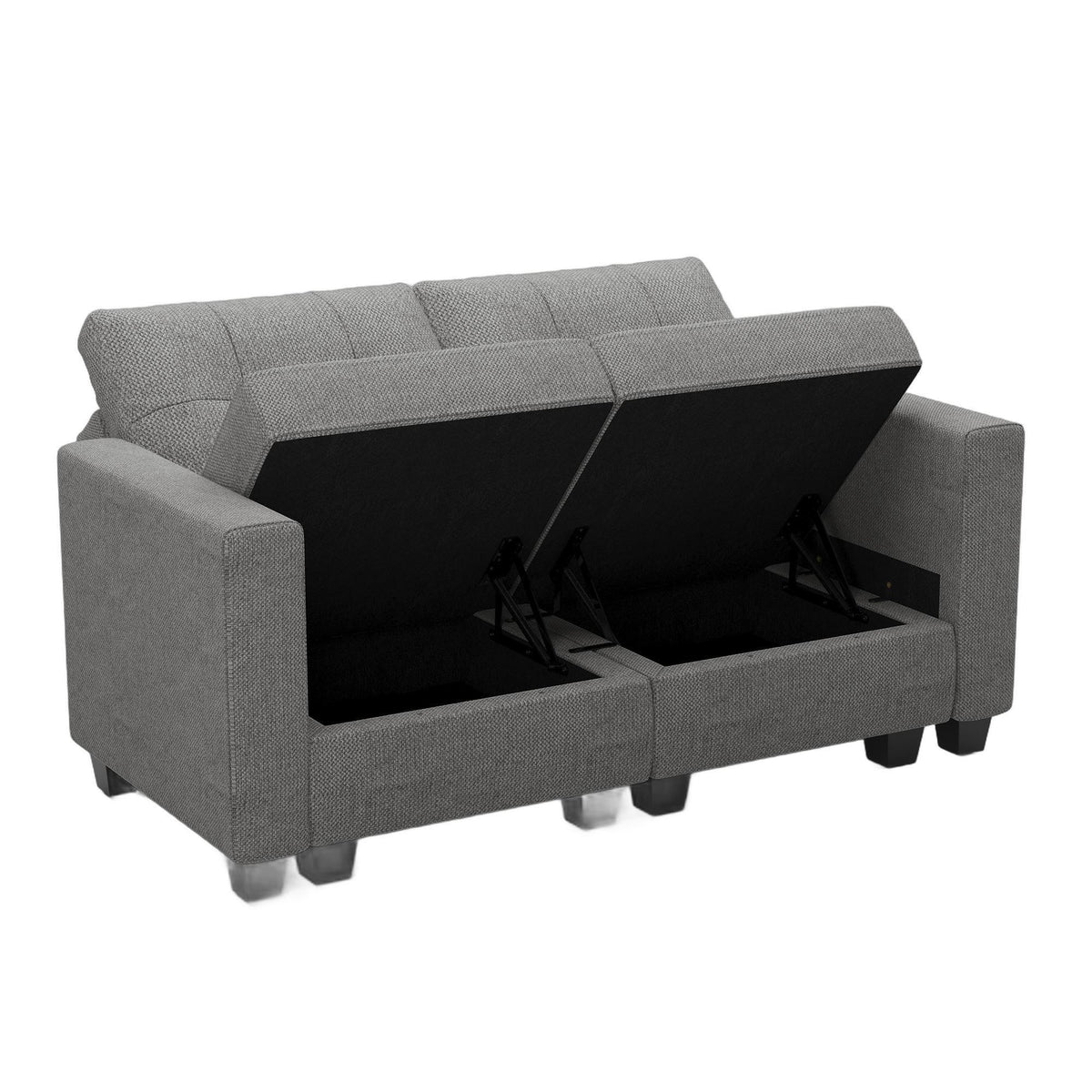 64" Light Gray And Black Linen Blend Loveseat With Storage