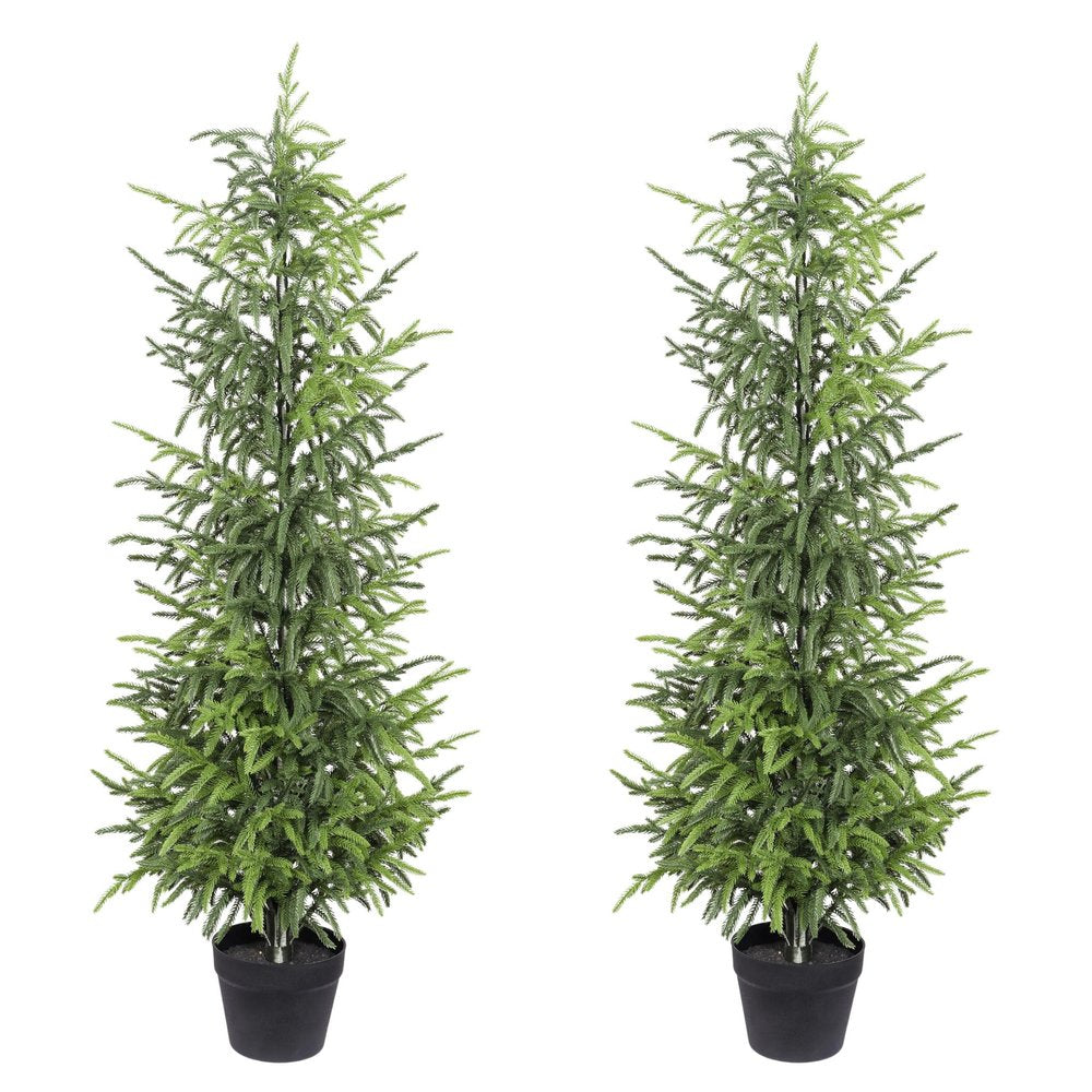 Set of Two 60" Green Artificial Pine Tree In Round Black Pot