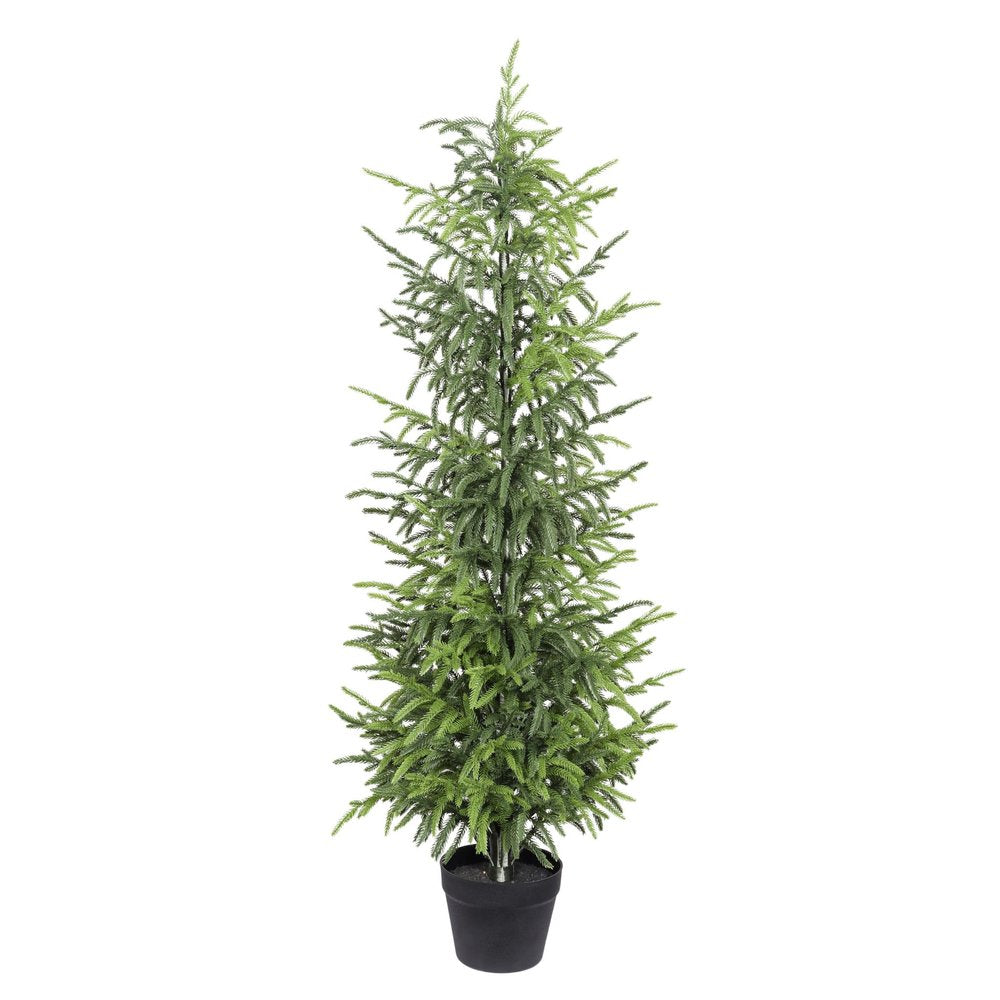 60" Green Artificial Pine Tree In Round Black Pot