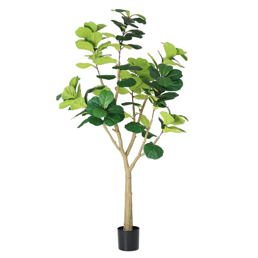 84" Green Artificial Fiddle Leaf Tree In Round Black Pot