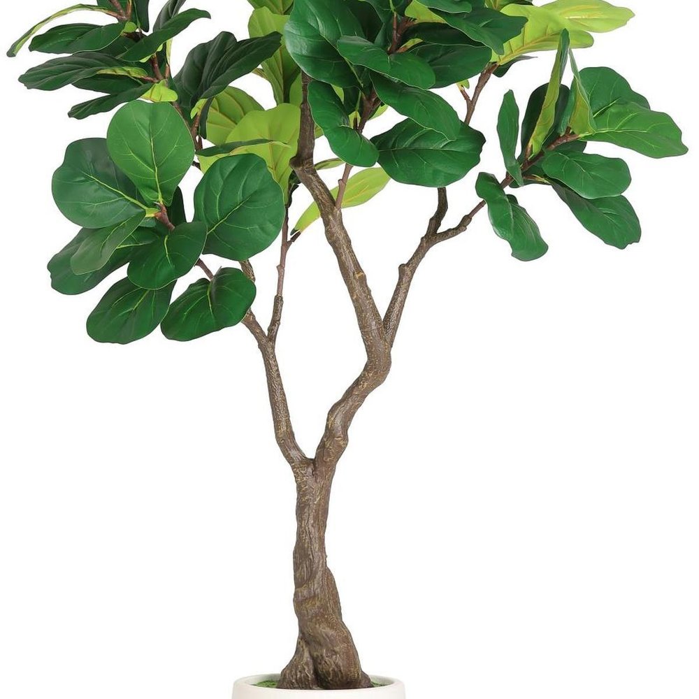 72" Green Artificial Fiddle Leaf Tree In Round White Pot